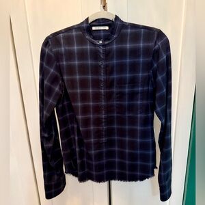 Helmut Lang Wool Cashmere blue Plaid Flannel Long Sleeve Shirt size small